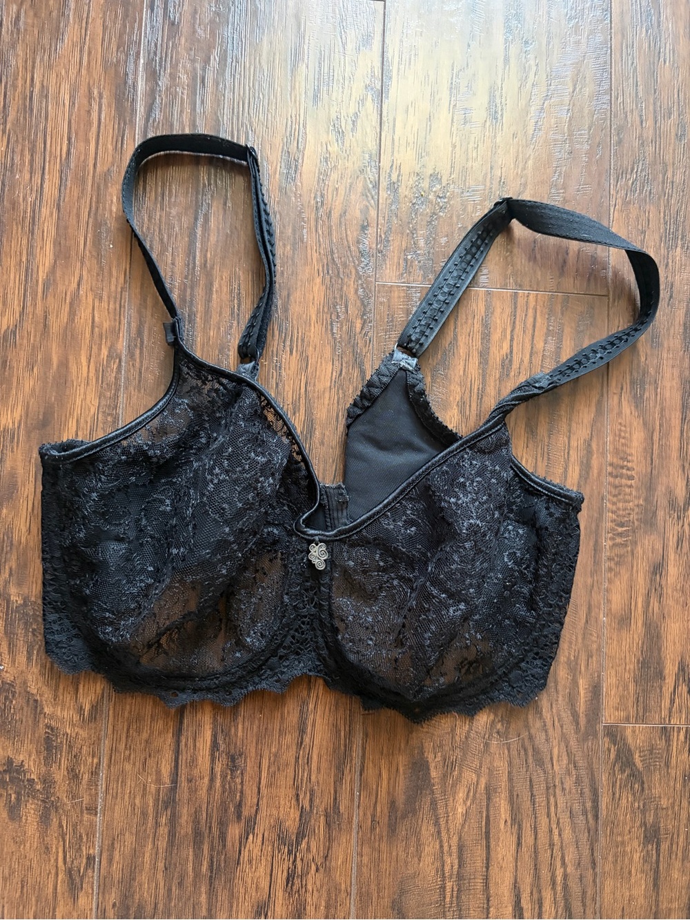 Sheer Black Lace Underwire Bra with Floral Detail